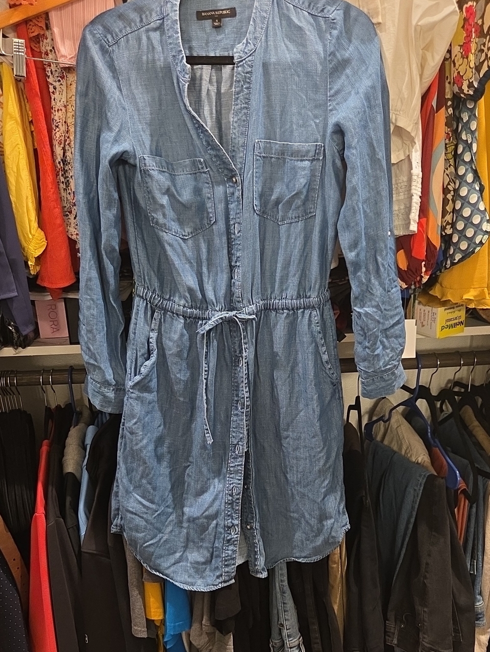 Banana Republic Light Blue Denim Shirt Dress with Drawstring